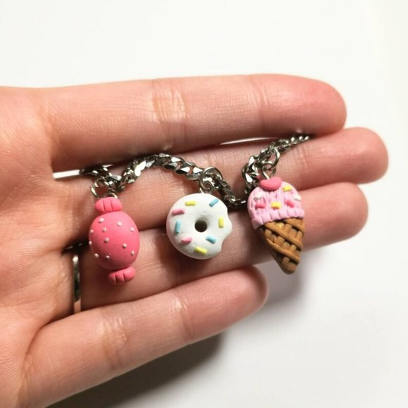 Dessert Ice Cream Cookie Doughnut Candy Cupcake Bracelet Polymer Clay - Picture 3 of 6